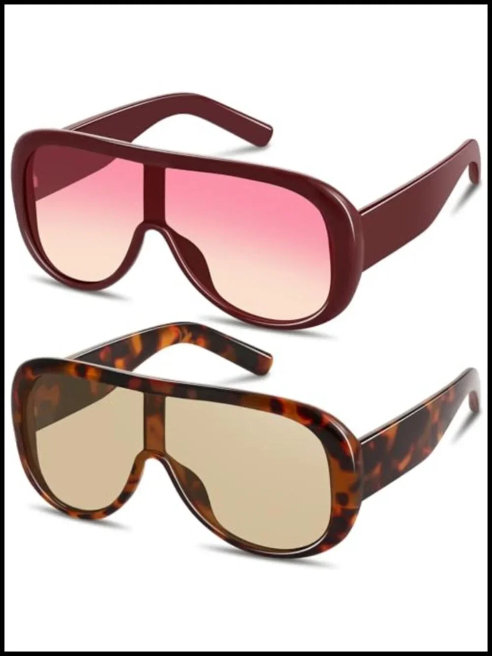 Oversized Shield Sunglasses UV400 Retro Thick Frame Aviator Shades Women Men